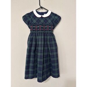 Trotters London Charlotte Smocked Tartan Dress 8/9Y Preppy Peter Pan Conllar